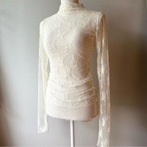 Free People Elegant Ivory Lace Long Sleeve Top